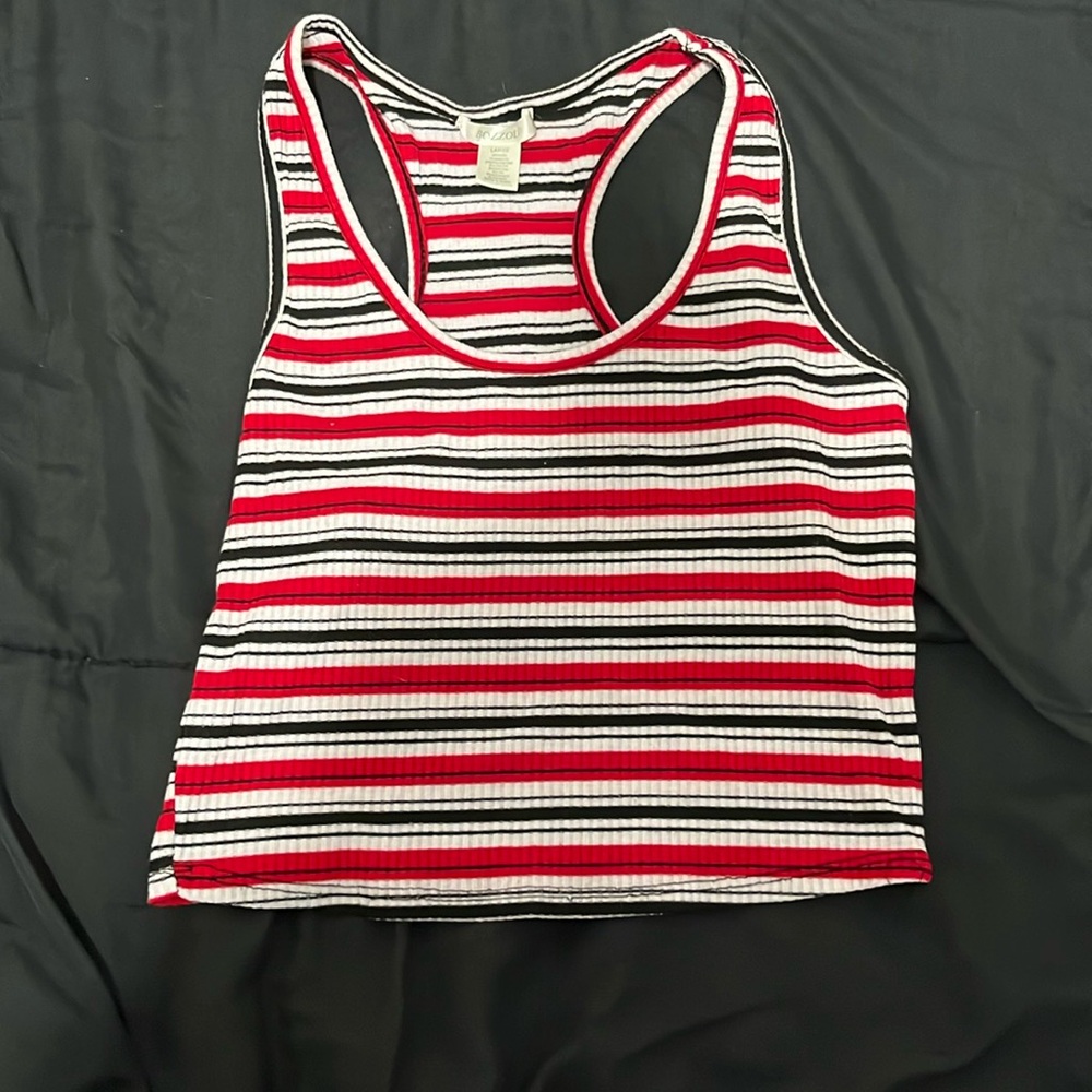 Bozzolo tank top, white, red, and black crop top